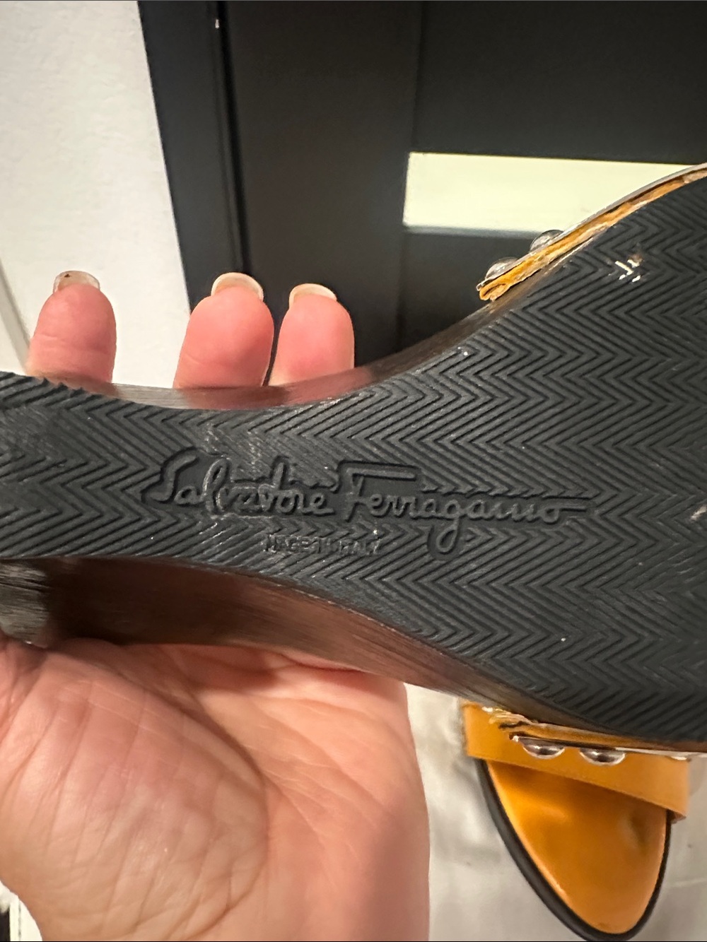 Salvatore Ferragamo Yellow Leather Slide Mules with Silver Chain - Picture 10 of 10